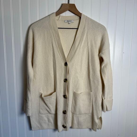 Madewell Asherton Waffle Cardigan Cream Sweater Wool Alpaca Blend Women’s XS - Picture 2 of 10